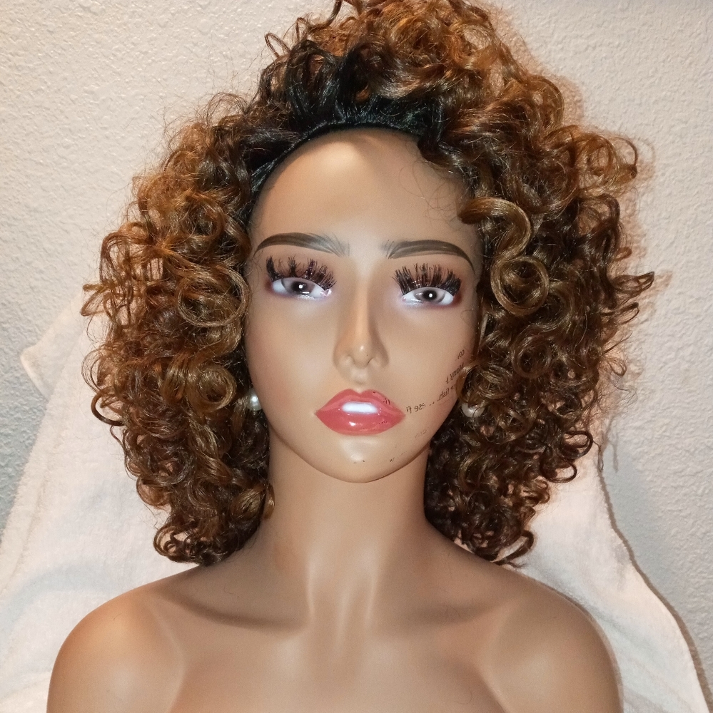 Alicia 👩 | Light and Dark Brown with Black Roots, Synthetic Half wig
